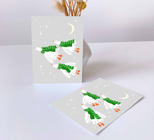 'Cosy Geese' Greeting Card