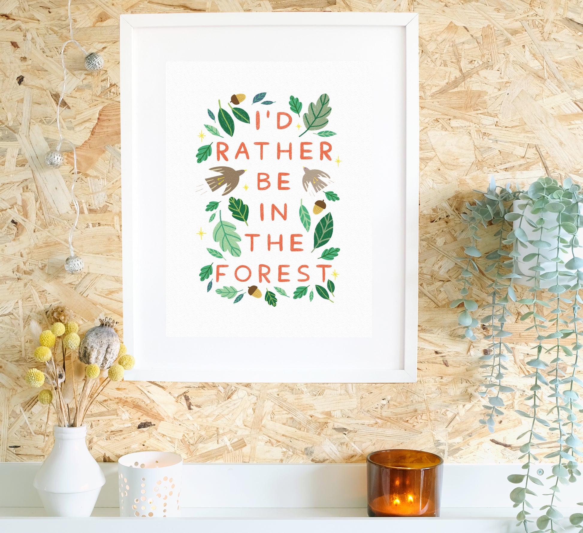 Textillustration/ Druck über die Sehnsucht, im Wald zu sein! Text illustration art print ‘I’d rather be in the forest’! Sustainably made to order.