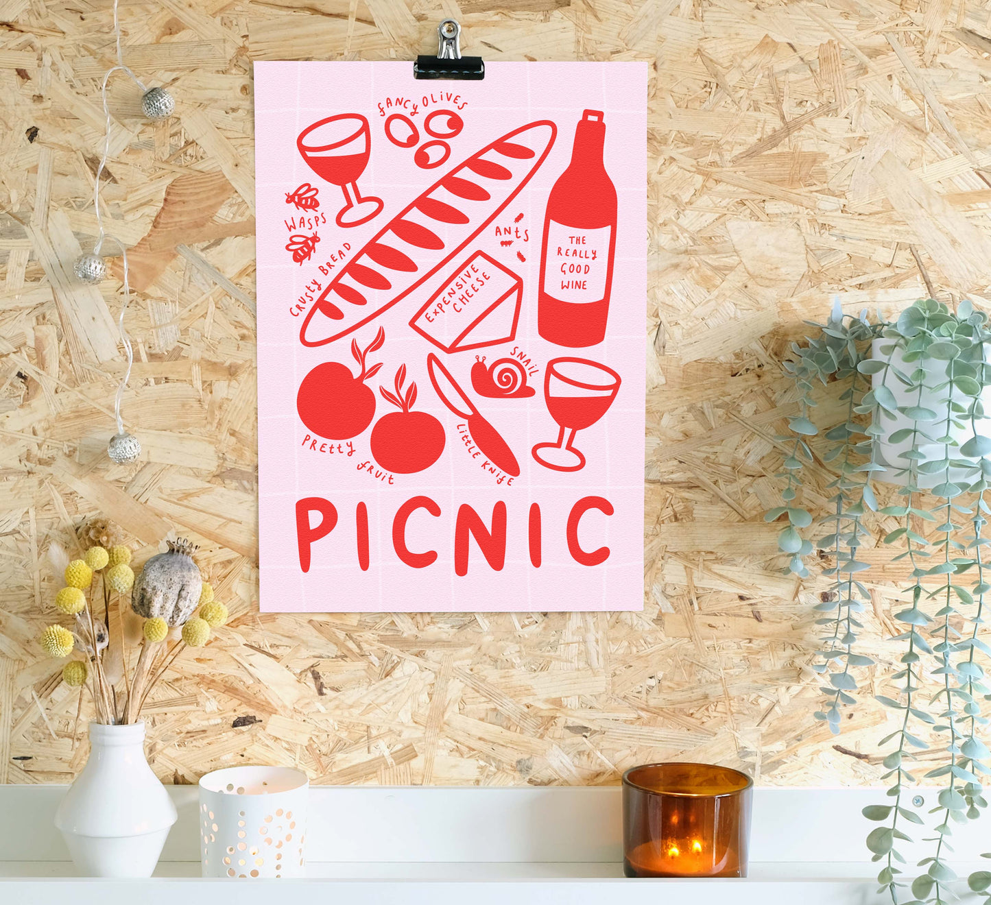 Vibrant picnic print with a typical Sentient Stories twist! High-quality, independently designed wall-art and prints for your home, perfect for bringing a little nature into any living space! Sustainably made-to-order. Sales support European Rewilding projects.