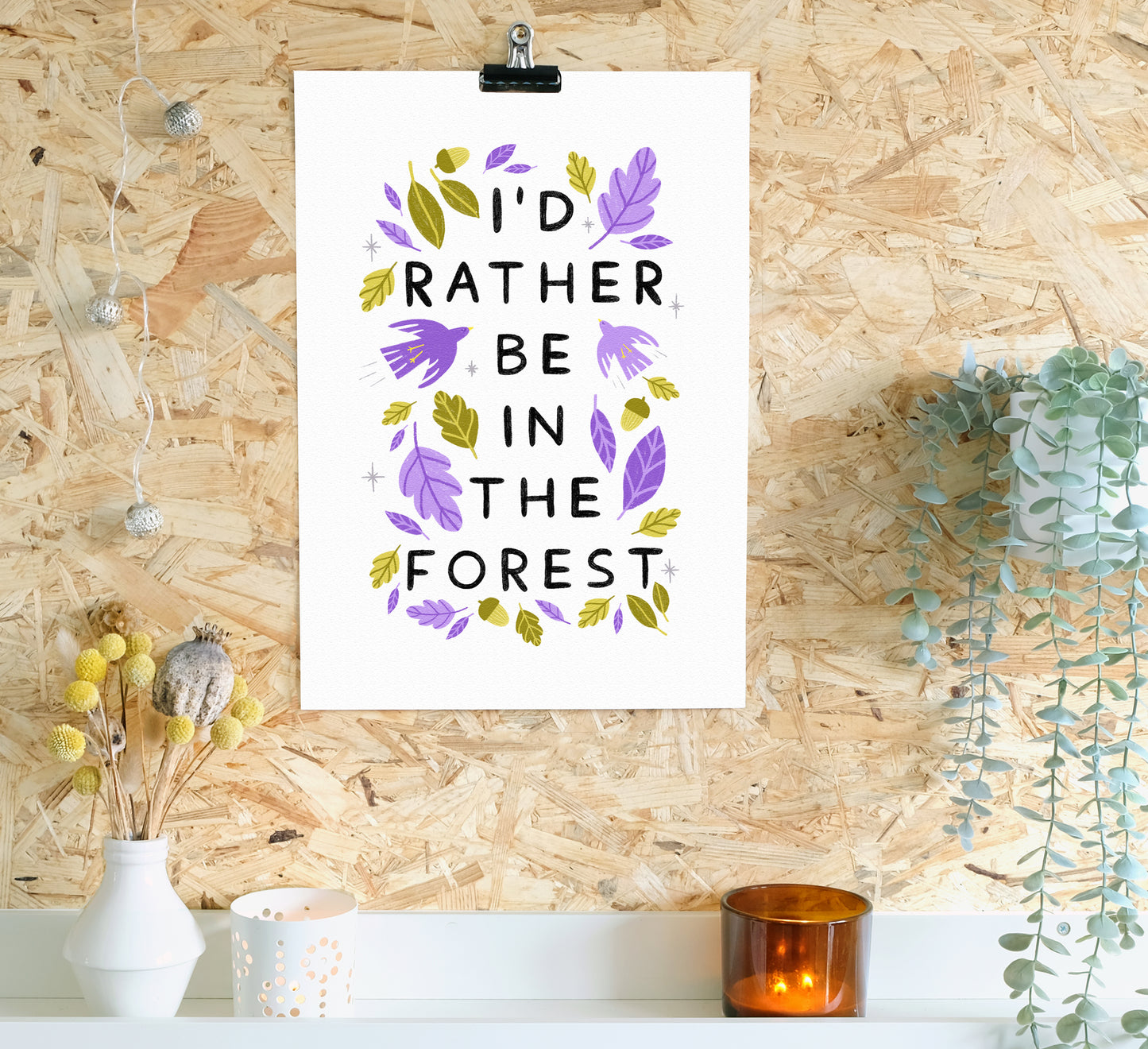 Textillustration/ Druck über die Sehnsucht, im Wald zu sein! Text illustration art print ‘I’d rather be in the forest’! Sustainably made to order.