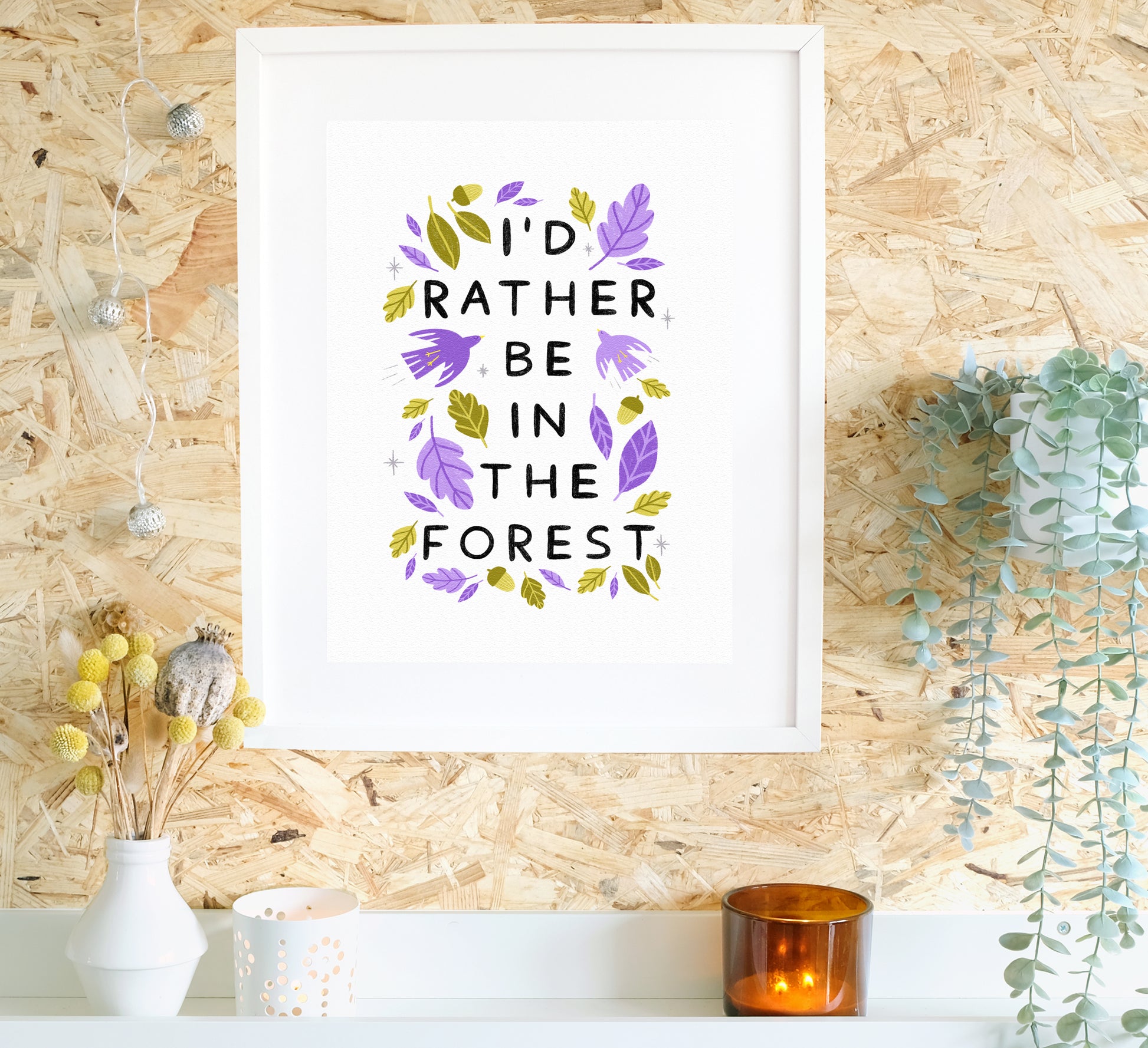 Textillustration/ Druck über die Sehnsucht, im Wald zu sein! Text illustration art print ‘I’d rather be in the forest’! Sustainably made to order.