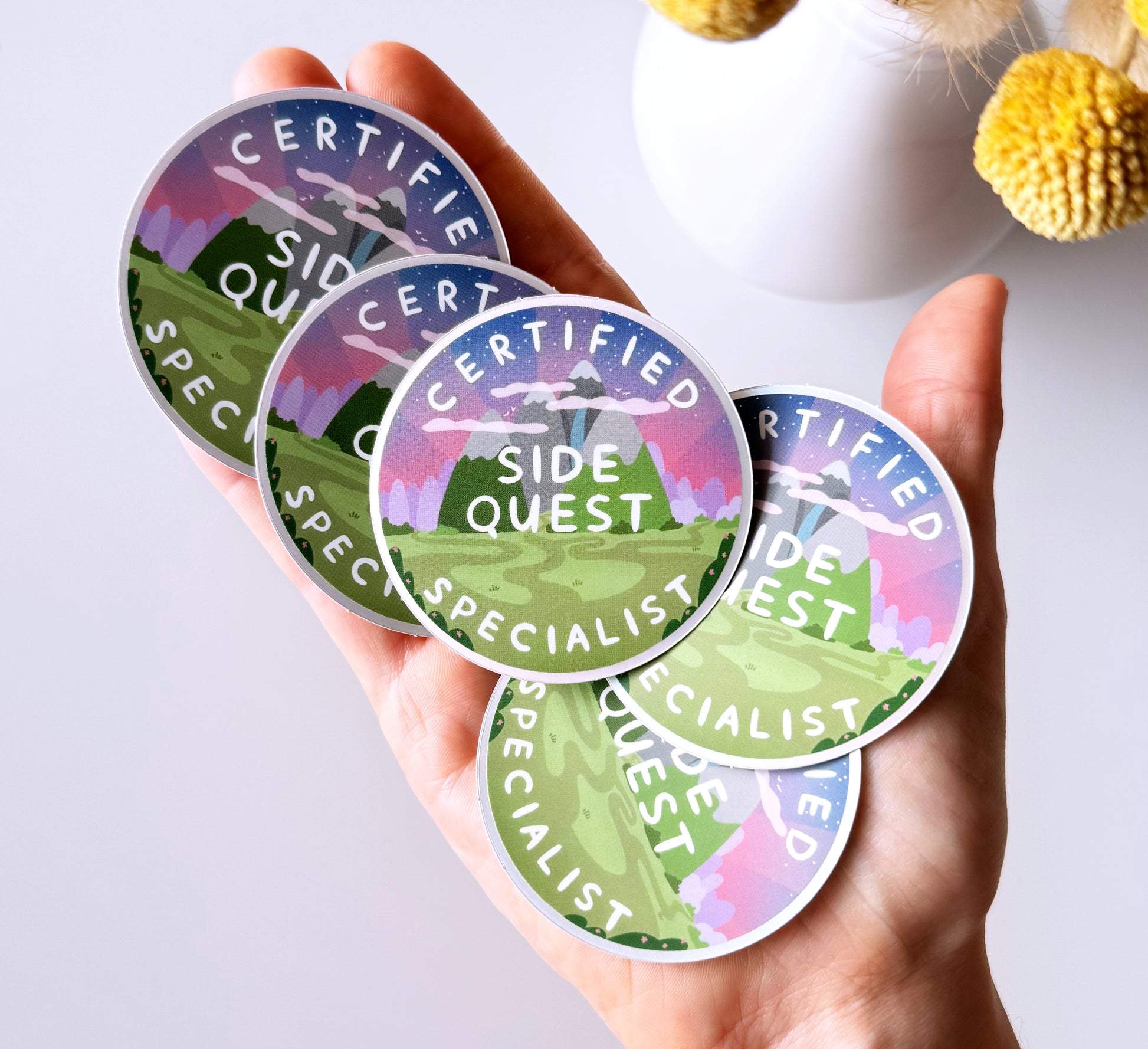 Matte and mirrored vinyl sticker - certified side quest specialist. ADHD, neurodivergence, self-love, self-acceptance, gifts for neurodivergence, gaming, distracted, healing journey.