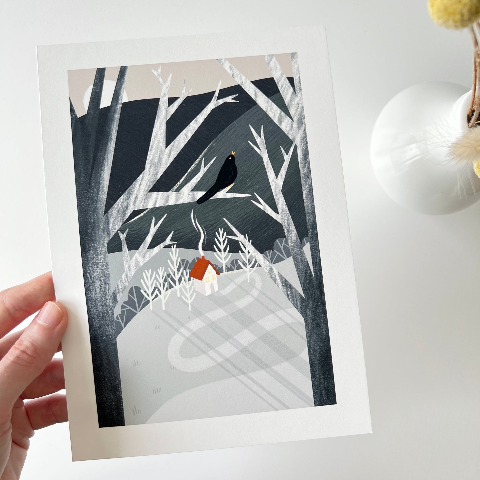 Einmaliger Druck einer Winterszene! Hochwertige, von einer unabhängigen Künstlerin gestaltete Wandkunst und Drucke für dein Zuhause, perfekt, um ein wenig Natur in jeden Wohnraum zu bringen! One-off print of a winter scene!High-quality, independently designed wall-art and prints for your home, perfect for bringing a little nature into any living space! Low-waste sale